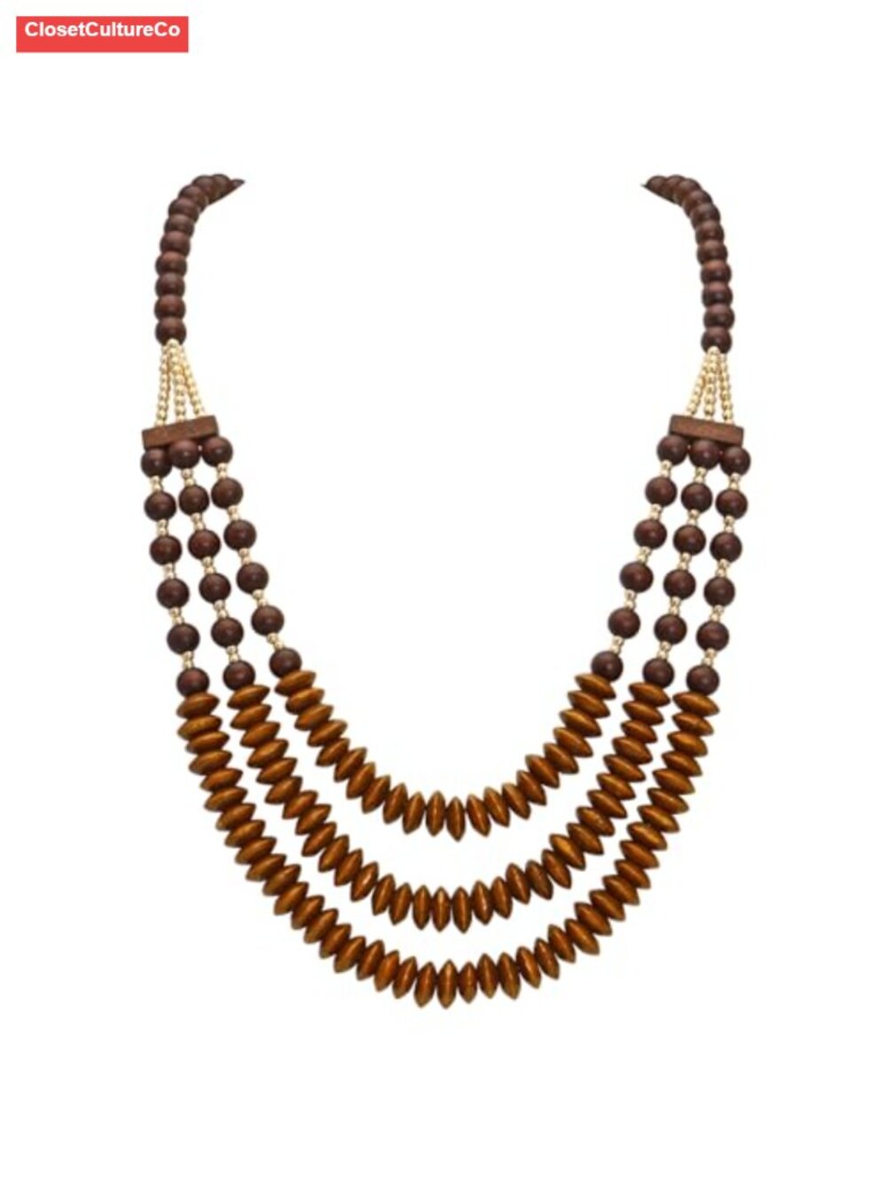 Wood Beaded Necklace 3 Layer Boho Statement Collar Choker Handcrafted